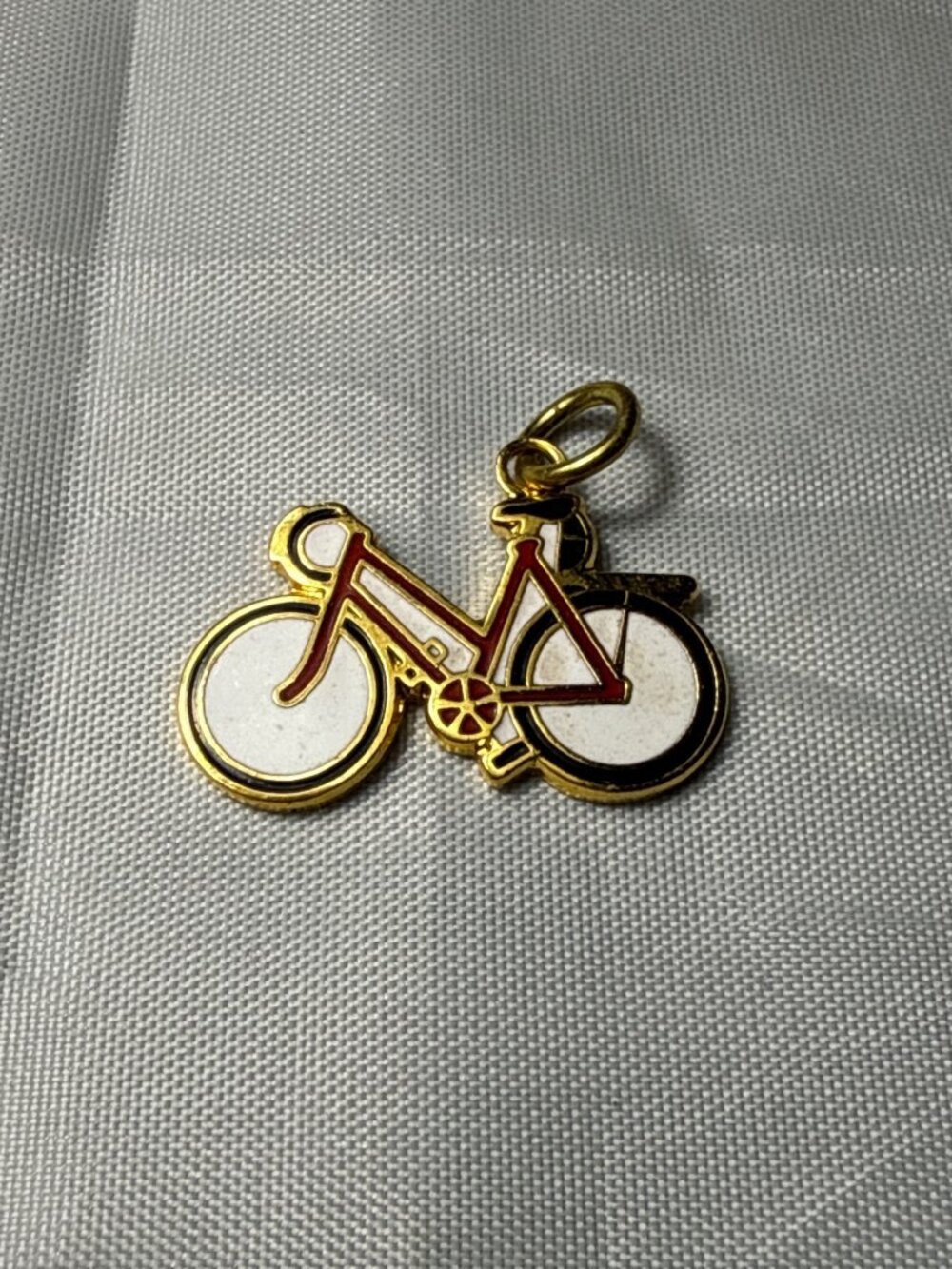Vintage Gold Enamel Bicycle Charm Pendant Retro Whimsical Cute Bike
